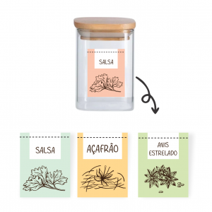 ETIQUETA PARA POTE DE TEMPERO Adesivo Vinilico com Impressão Digital em Alta Resolução 4X3cm 4x0   Kit com 24 etiquetas