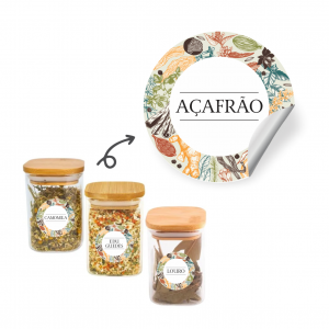 ETIQUETA PARA POTE DE TEMPERO Adesivo Vinilico com Impressão Digital em Alta Resolução 4X4cm 4x0   Kit com 96 etiquetas